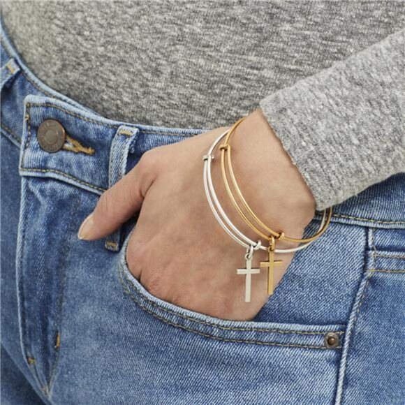 womens cross charm bracelet adjustable expandable bangle faith jewelry gift sets - Picture 4 of 5